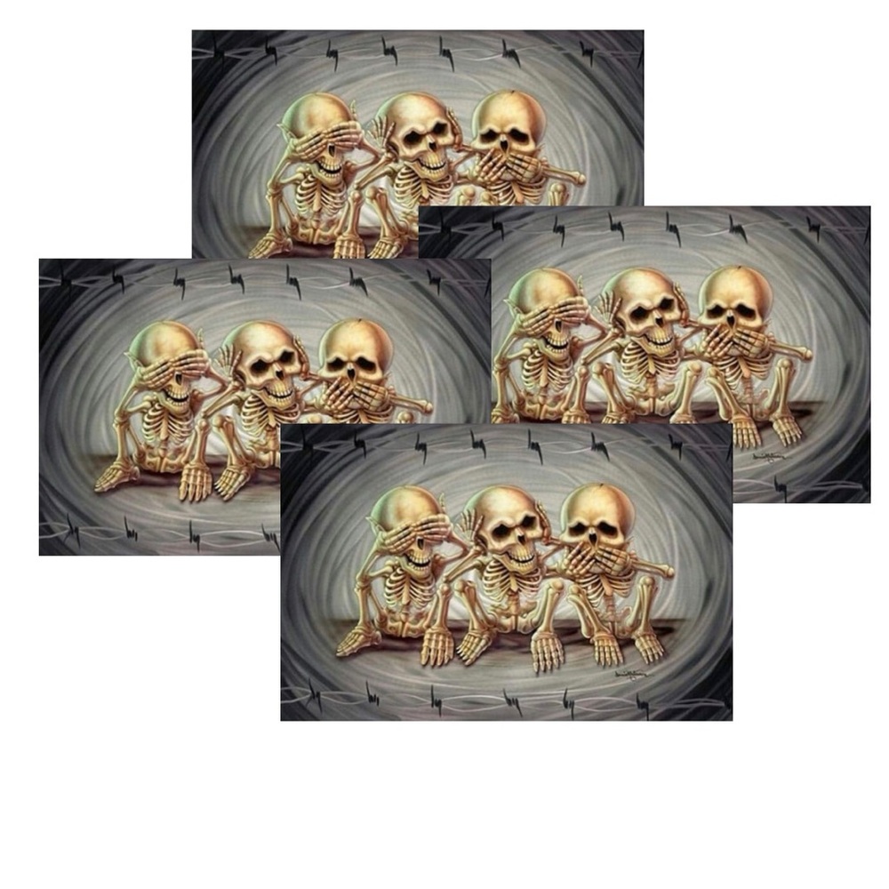 "Set of canvas cotton table mats. 'see no evil, hear no evil, speak no evil'.